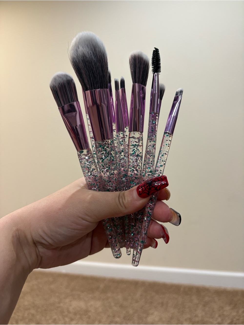 Glitter Handle Makeup Brush Set - Pink and Silver